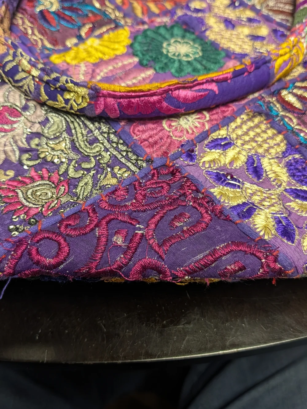 Embroidered Purple Patchwork Tote Bag